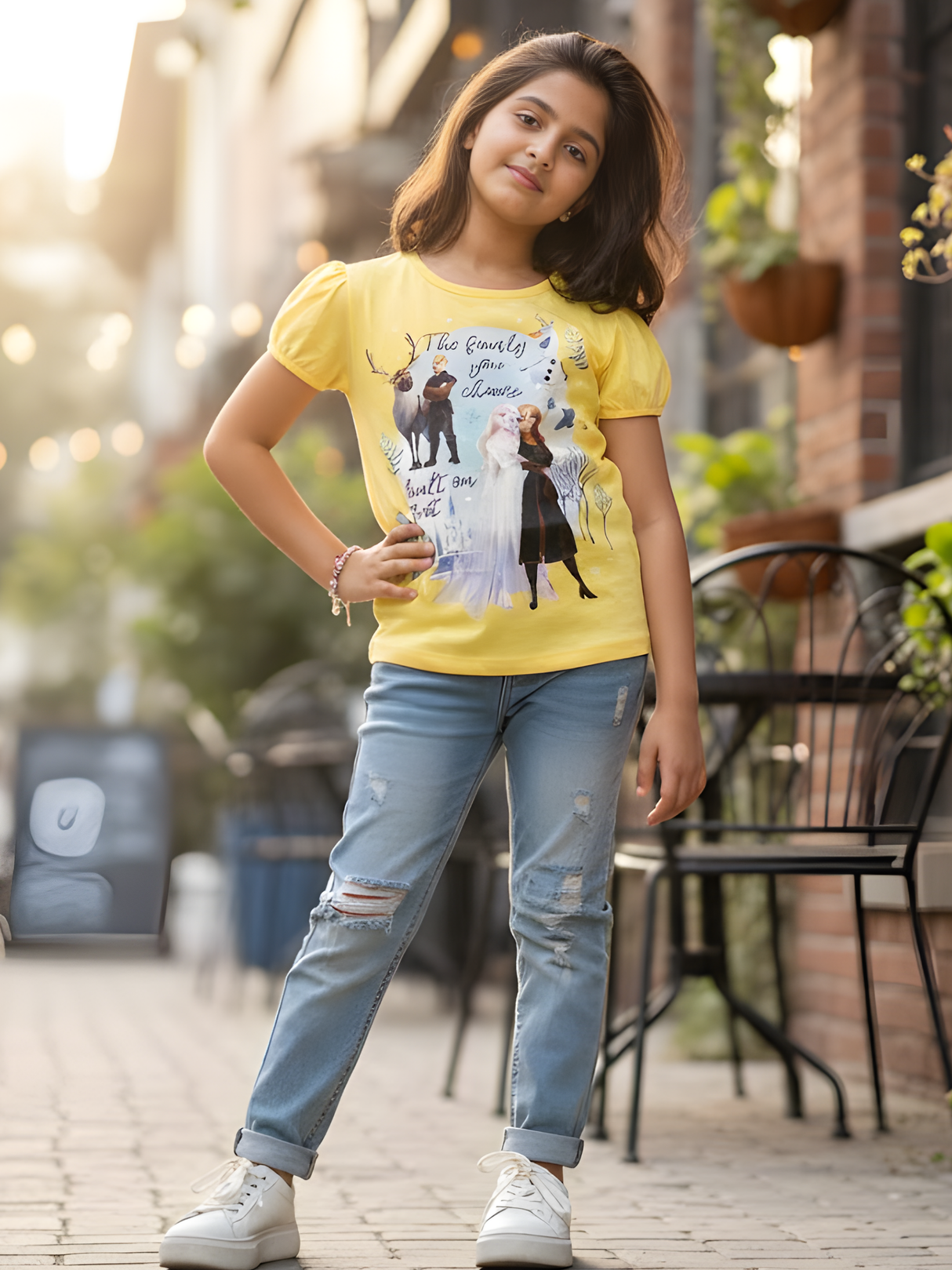 Girls' Yellow Disney Frozen II "Family Built on Trust" Graphic T-Shirt