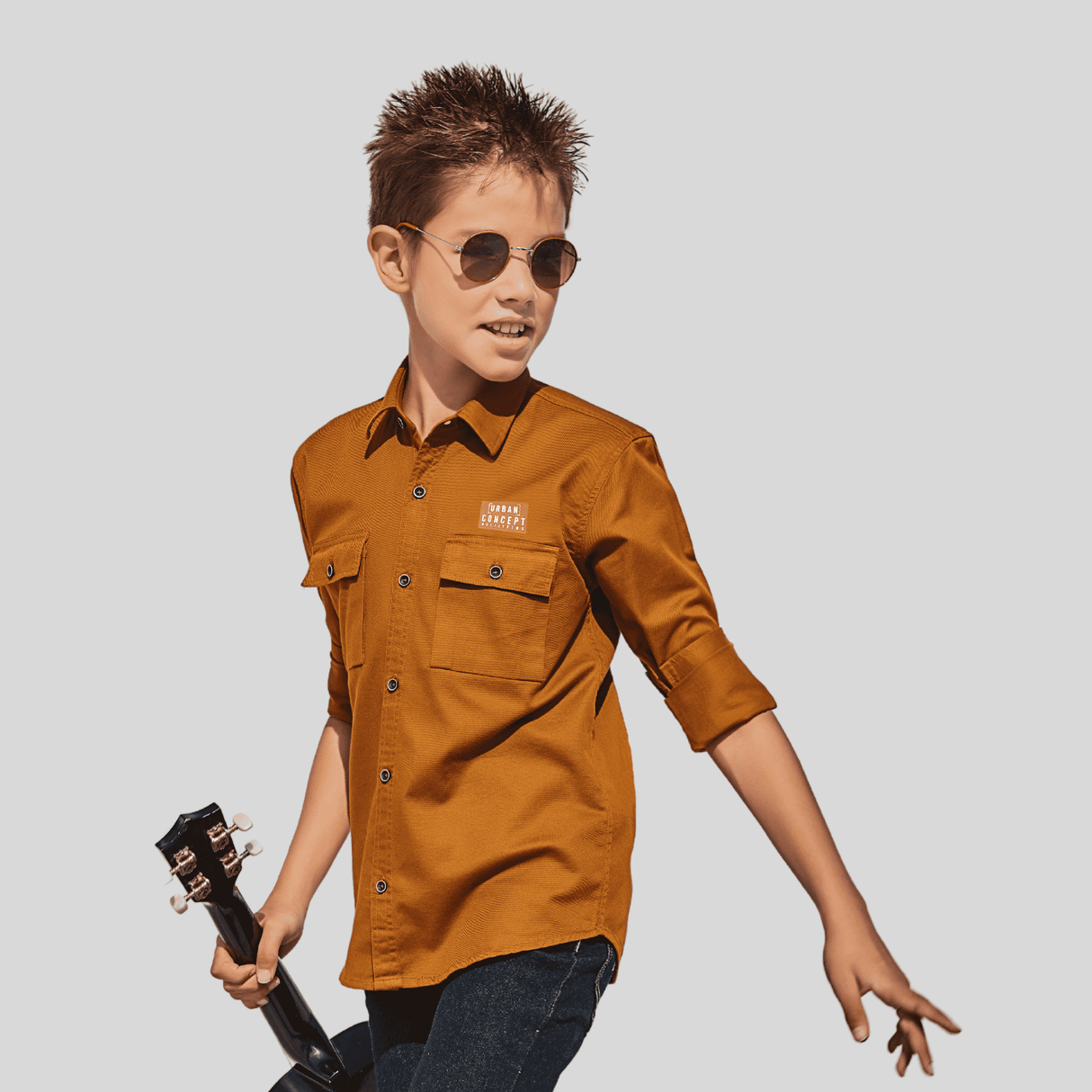 Boys Casual Full Sleeves Plain Regular Shirt - Yellow