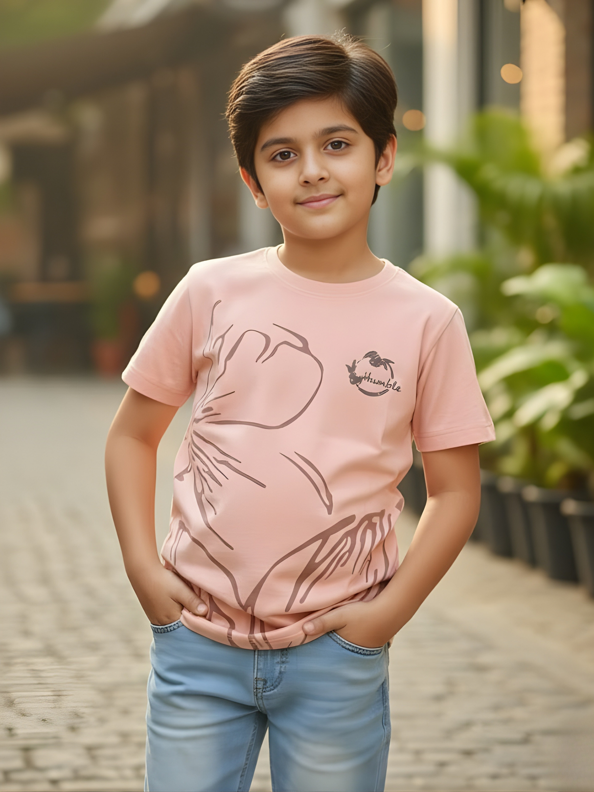 Pink Humble Printed Kids T-Shirt – Comfortable Cotton Tee for Boys