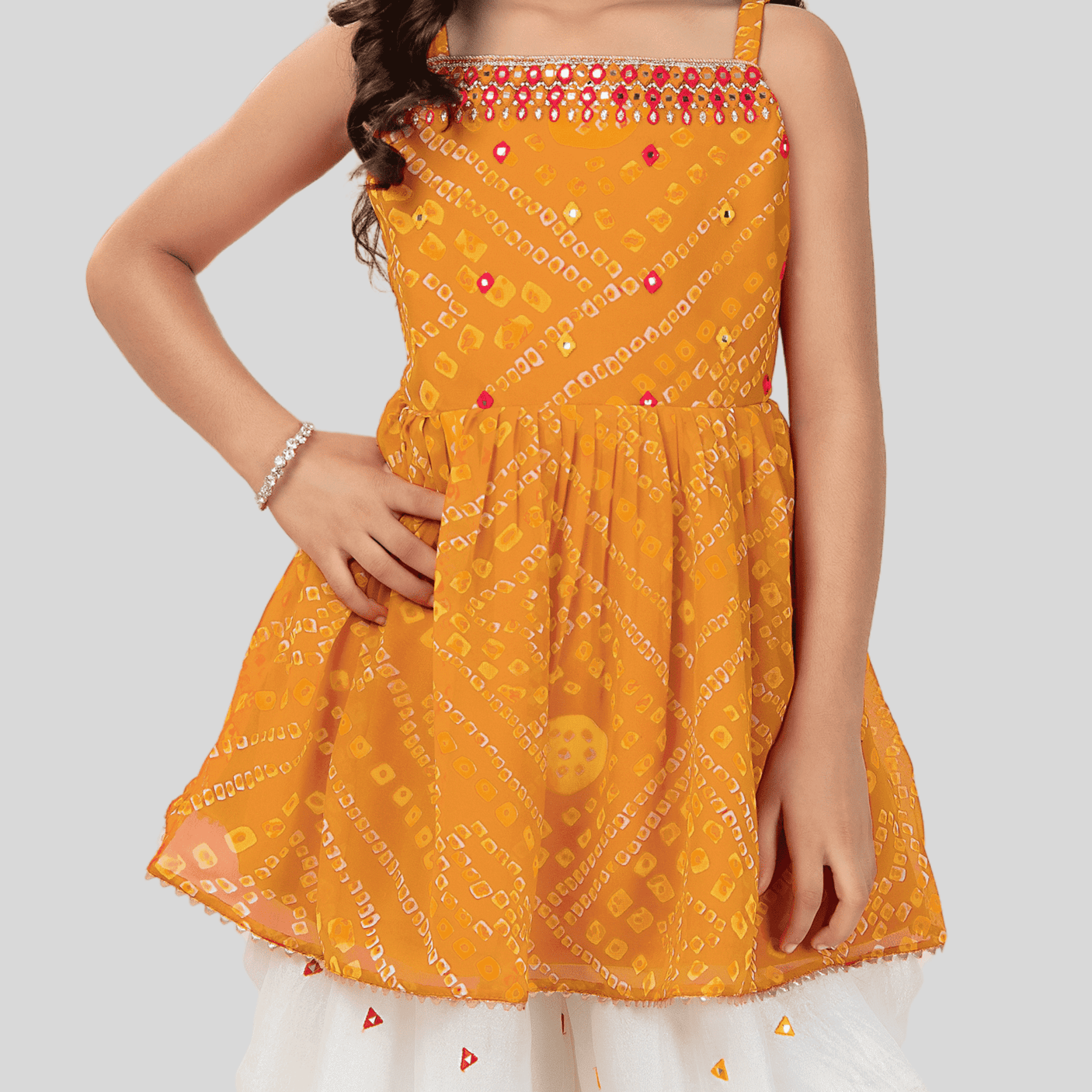 Girls Traditional Sleeves Less Patiala Set - Yellow