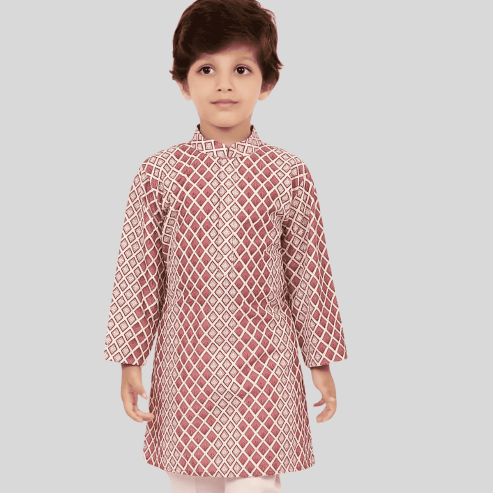 Boys Traditional Self Design Chudidar Kurta Set - Onion