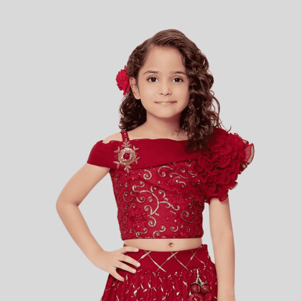 Girls Traditional Sleeves Less Long Choli - Red