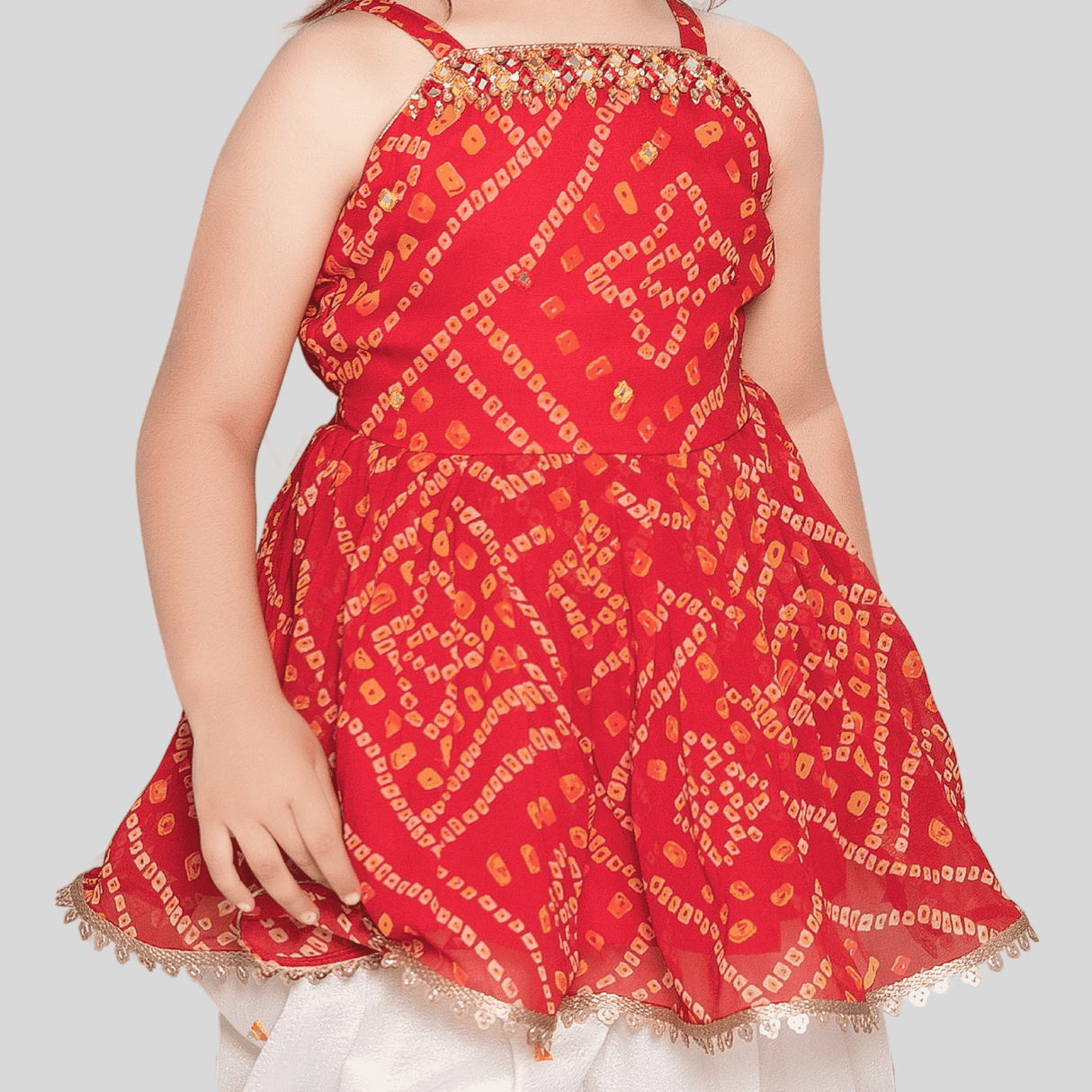 Girls Traditional Sleeves Less Patiala Set - Red