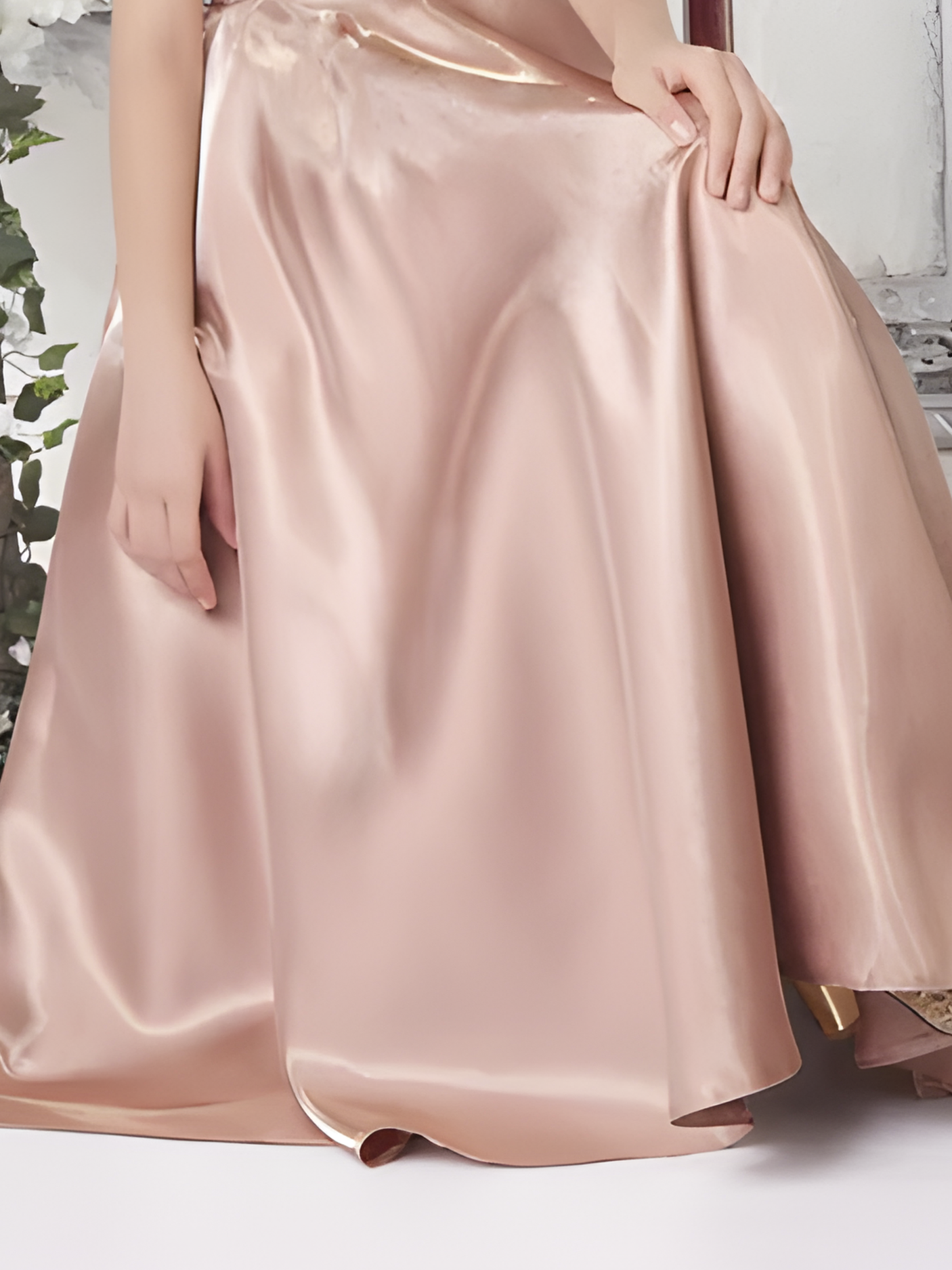 Girls Party Plain Satin Western Gown With Work - Brown