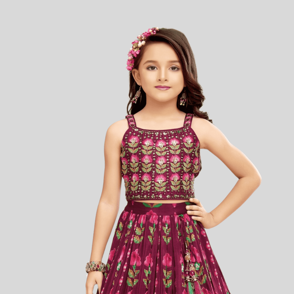 Girls Traditional Sleeves Less Long Choli - Purple