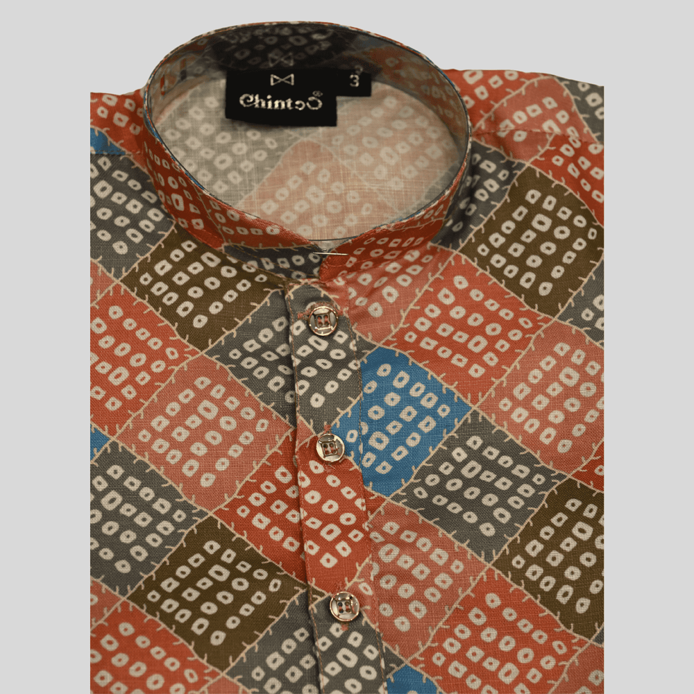 Boys Traditional Printed Chudidar Kurta Set - Red