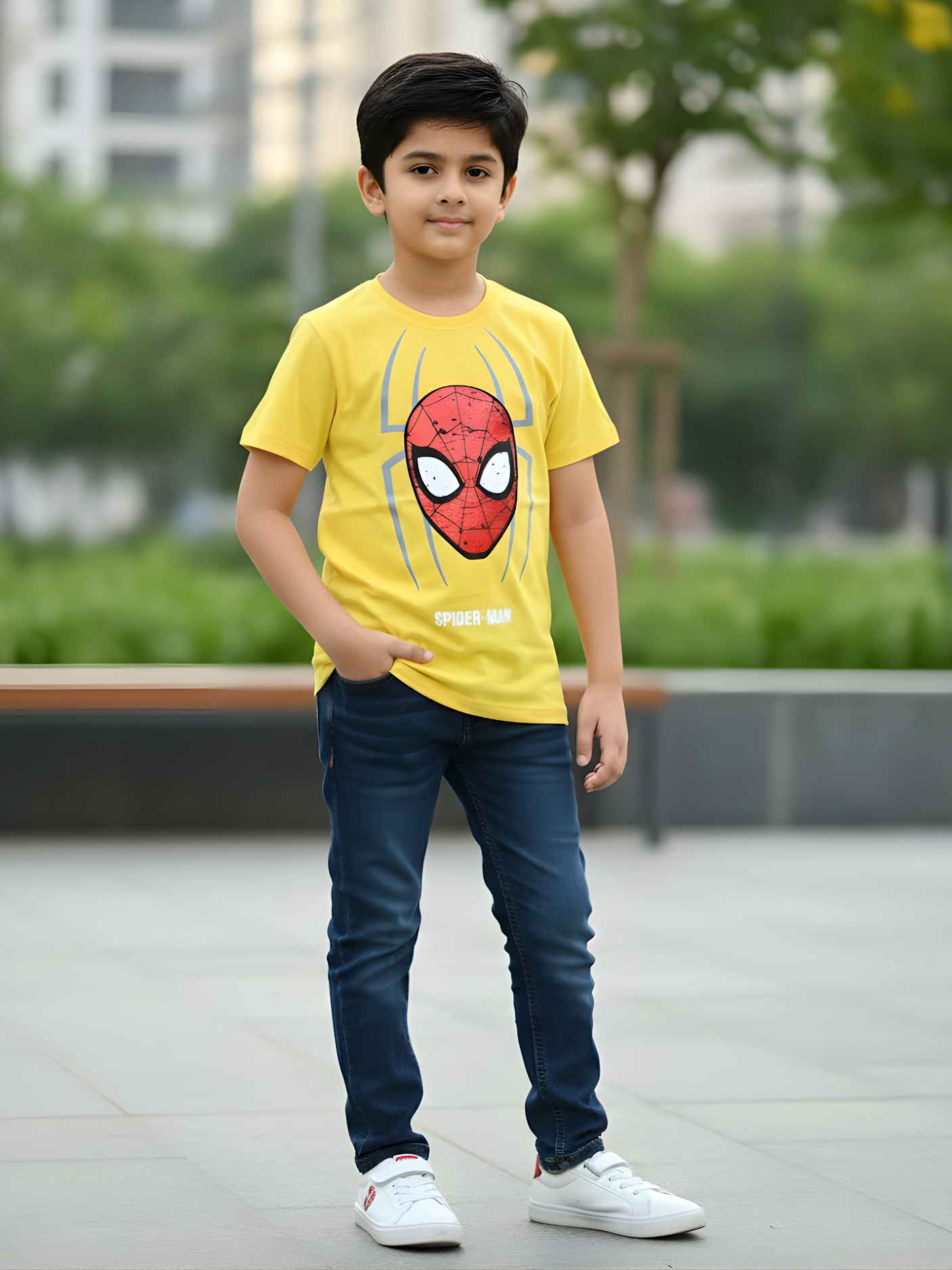 Boys' "Web-Slinger Mask" Graphic Tee - Yellow