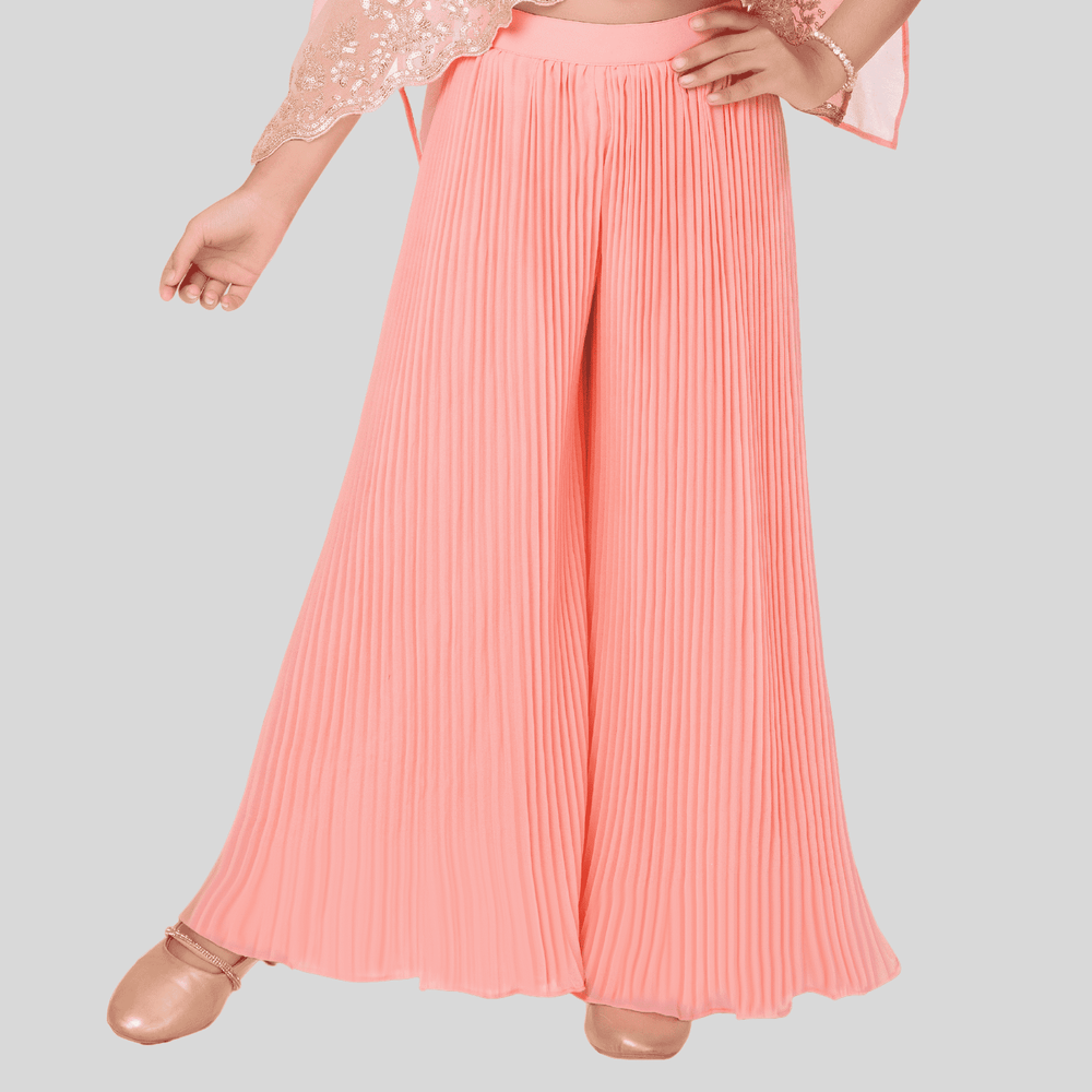 Girls Traditional Sleeves Less Plazo Set - Peach