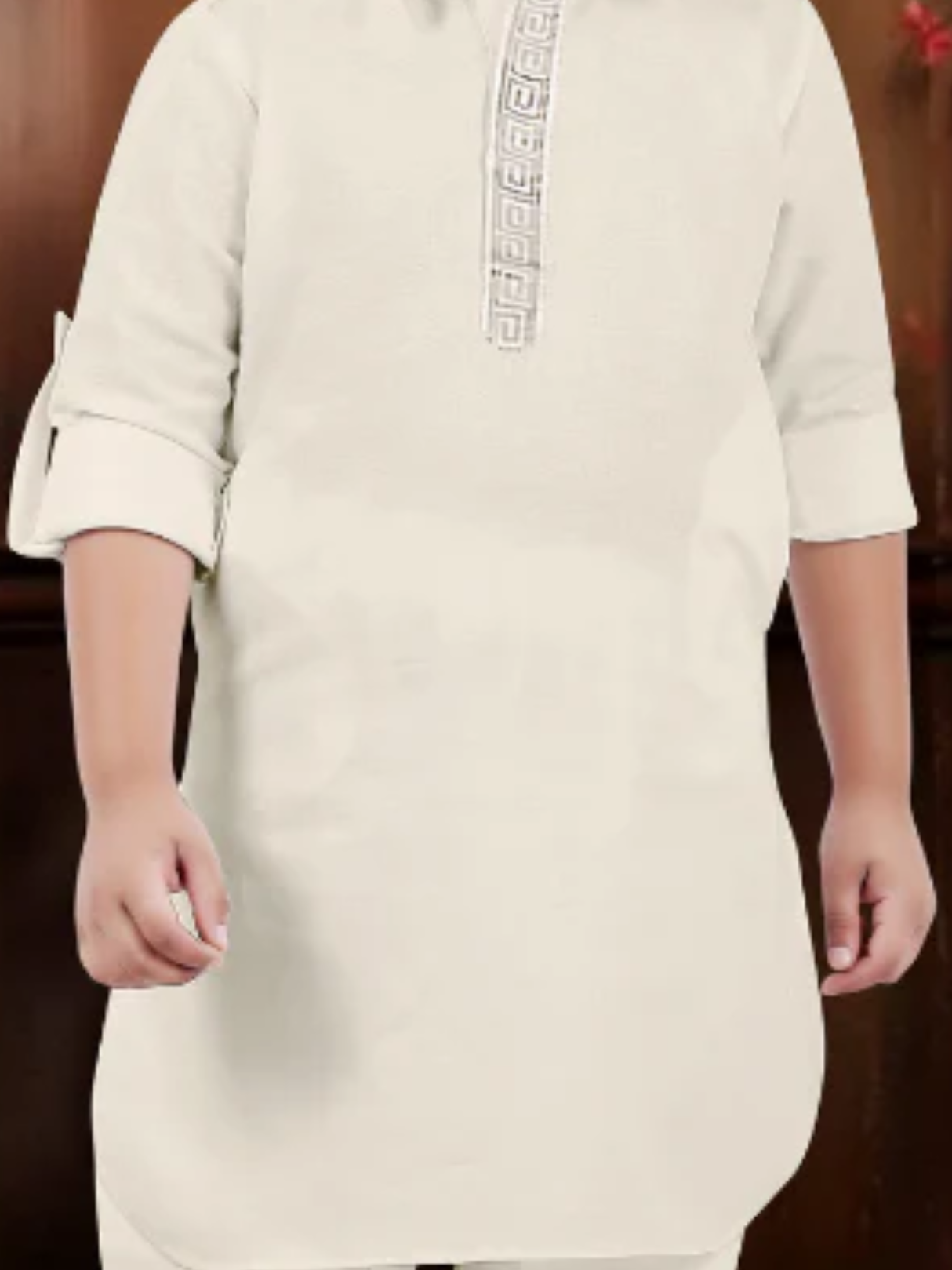 Toddler Boys' Cream/Light Beige Kurta Set with Light Gold Patterned Waistcoat