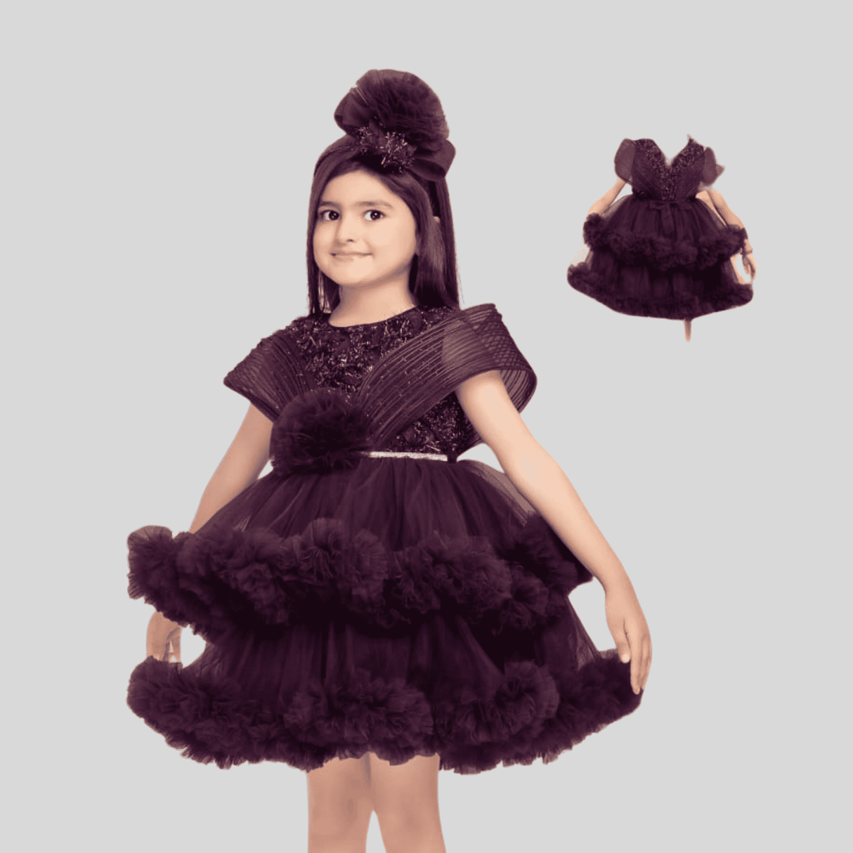 Girls Party Heavy Party Frock with work - Purple