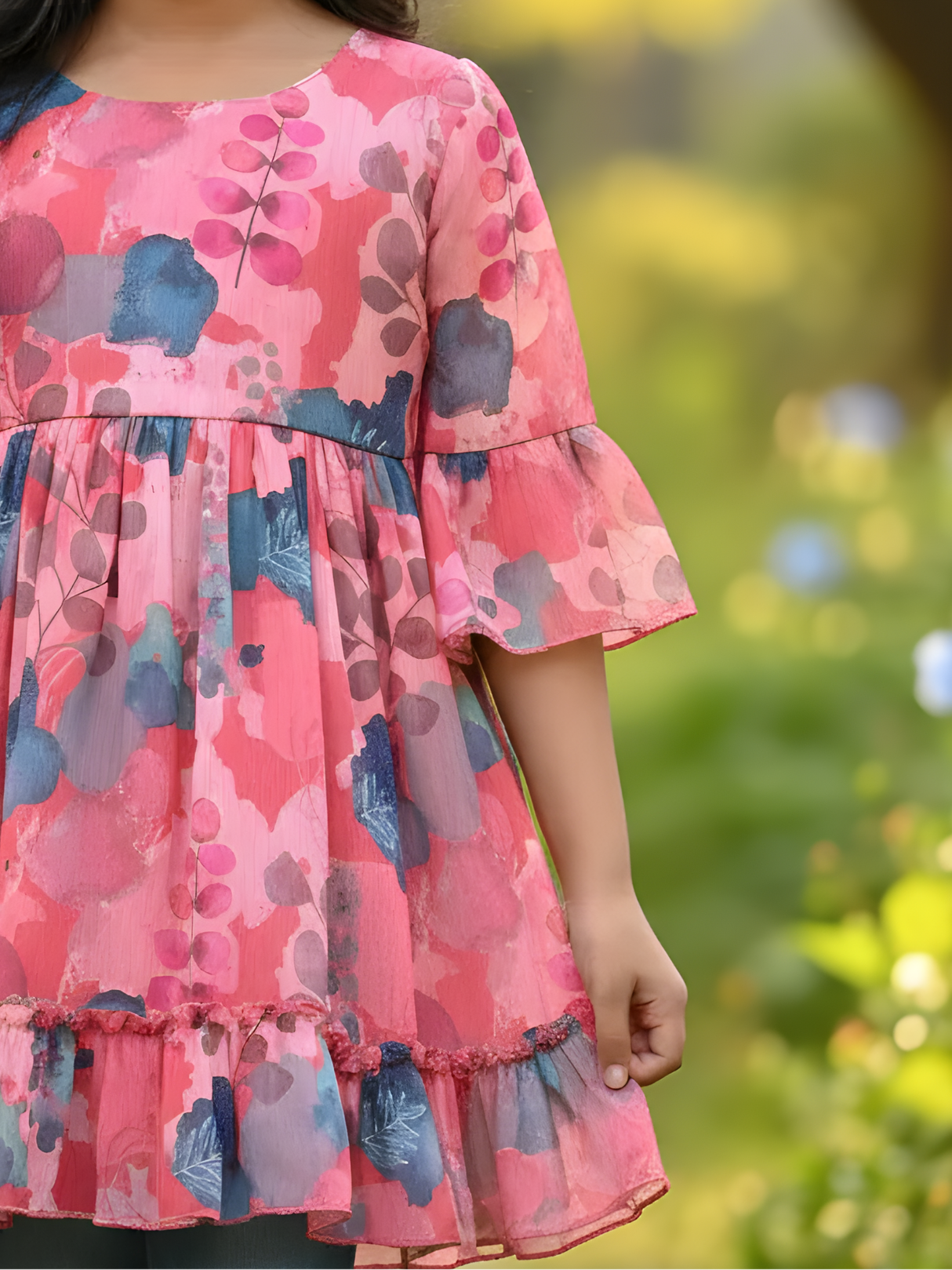 Rosewater Garden Pink Floral Ruffle Frock for Girls