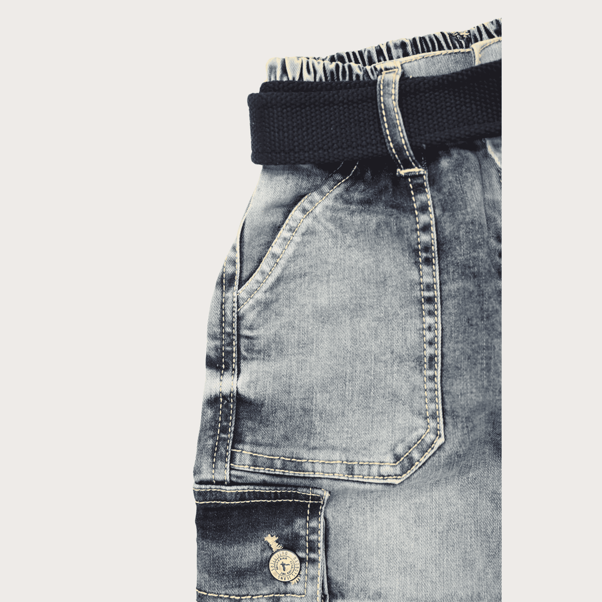 Boys Casual Plain Jeans Joggers With Rib - Blue