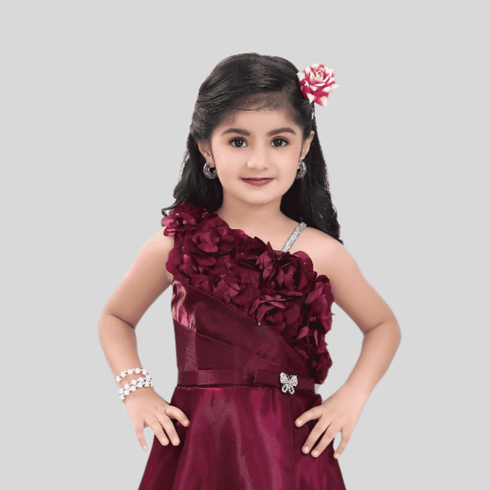 Girls Party Plain Satin Western Gown - Purple