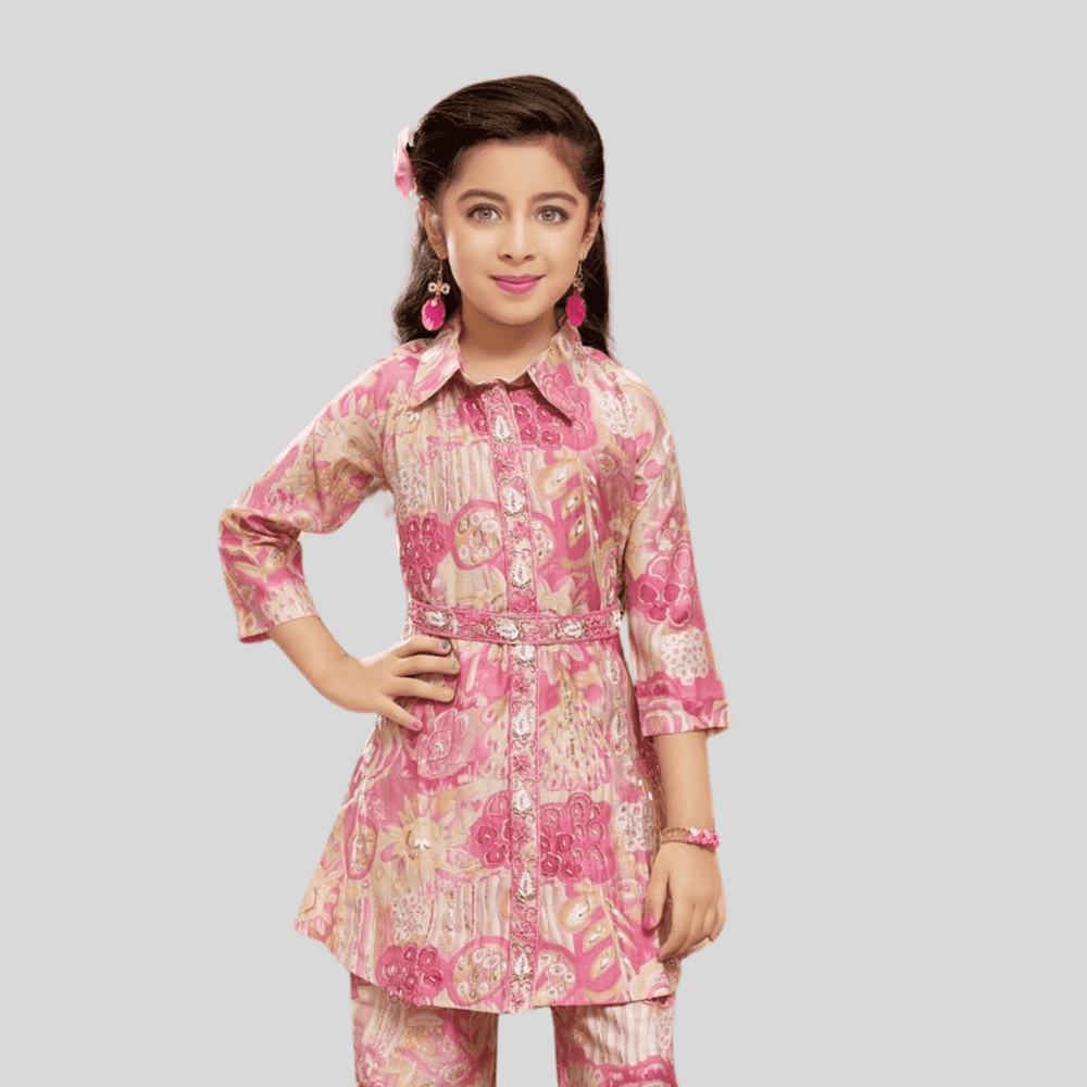Girls Traditional 3/4th Sleeves Pant Set - Pink