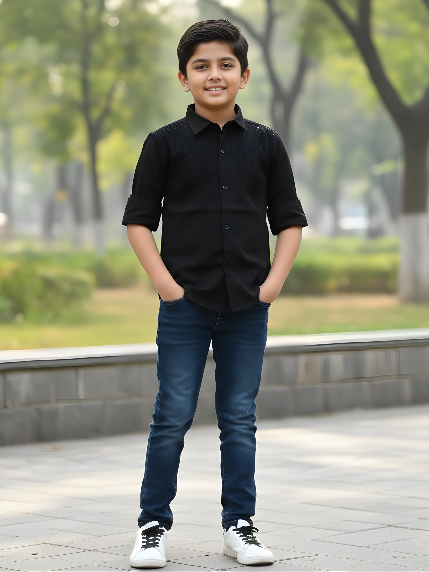 Boys Black Embroidered Slim-Fit Party Wear Shirt