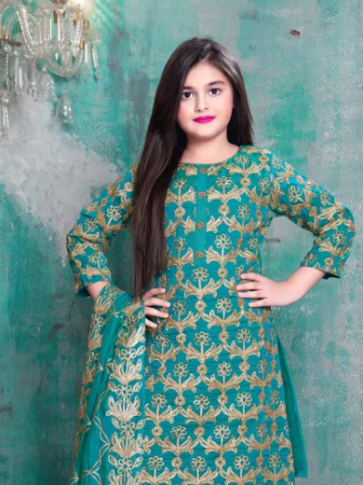 Girls Traditional 3/4th Sleeves Sharara Set