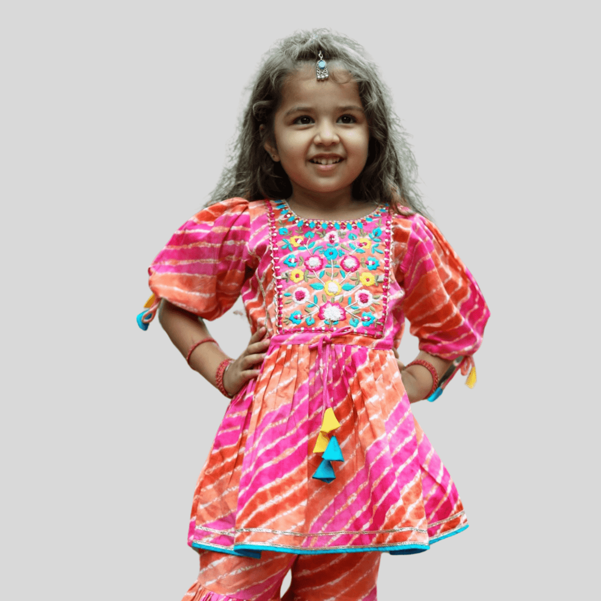 Girls Traditional 3/4th Sleeves Sharara Set - Pink.