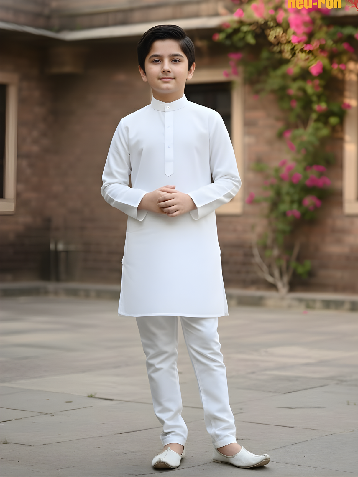 Boys Classic White Cotton Kurta Set with Pajama
