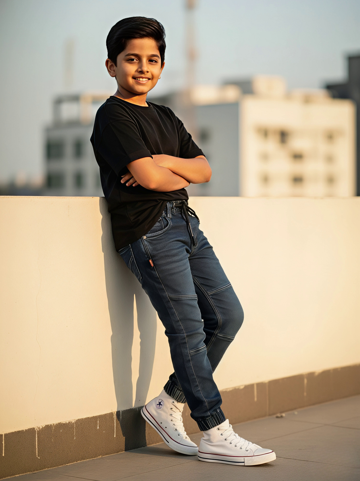 Boys' Navy Blue Panel Textured Jogger Jeans