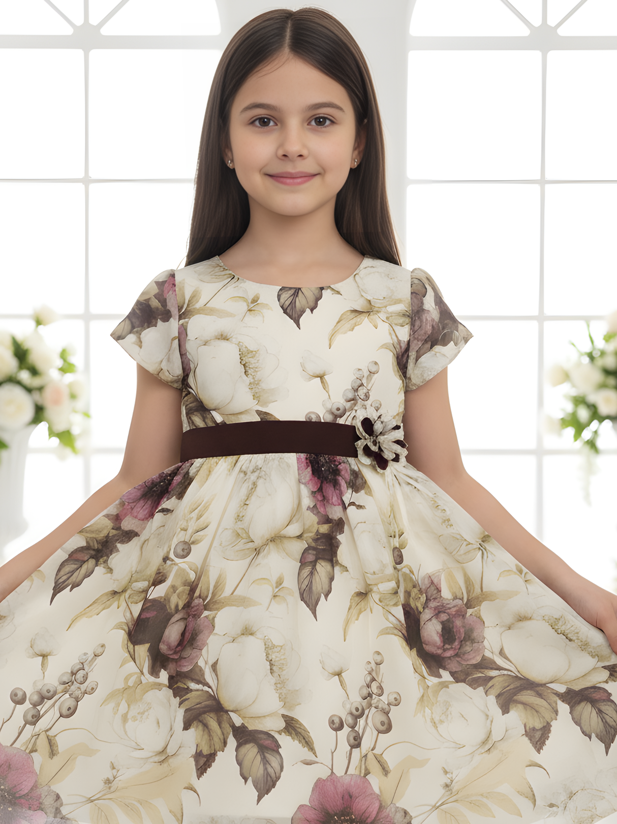 Girls Casual Printed Cotton Frocks - Maroon