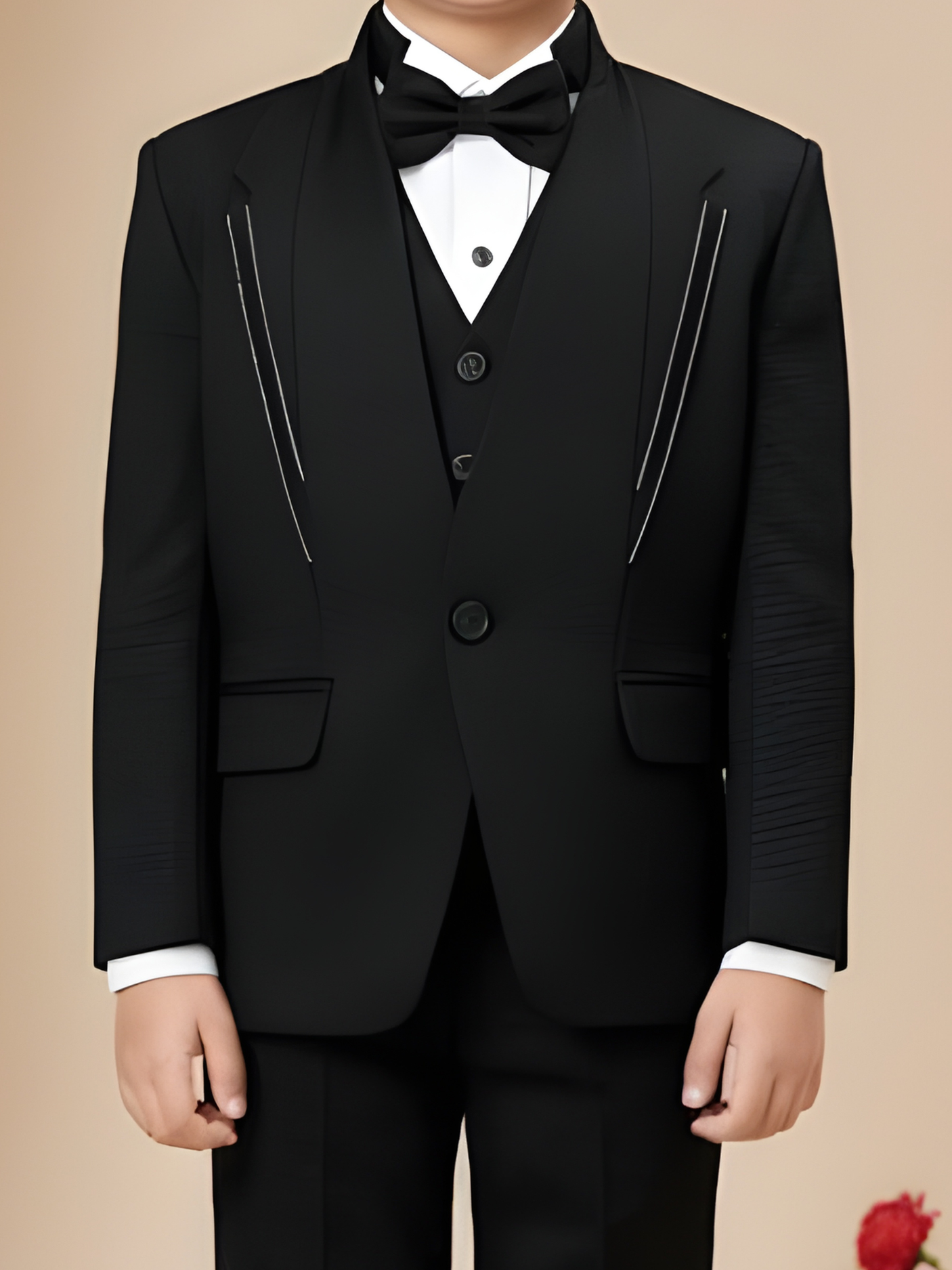 Boys' Black Textured 3-Piece Tuxedo Suit Set with Bow Tie