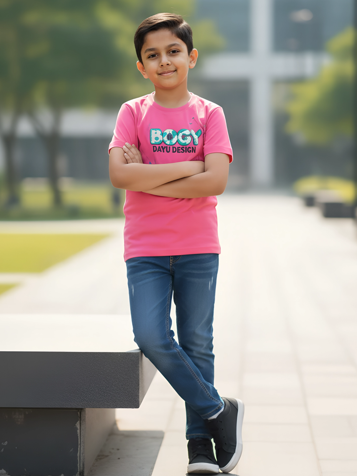 Kids' 'BOGY' Paint Splatter Graphic T-Shirt - Vibrant Fuchsia Pink.