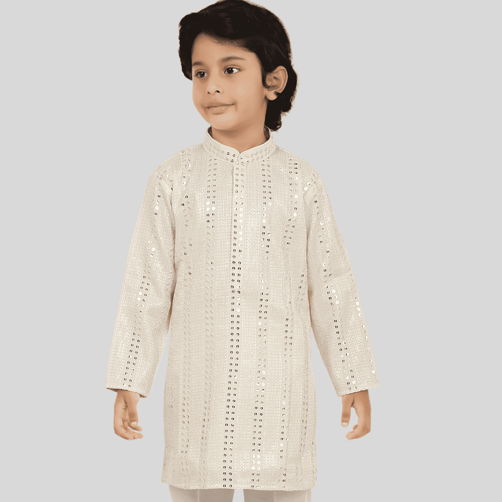 Boys Traditional With Work Indo Western Kurta Set - Cream