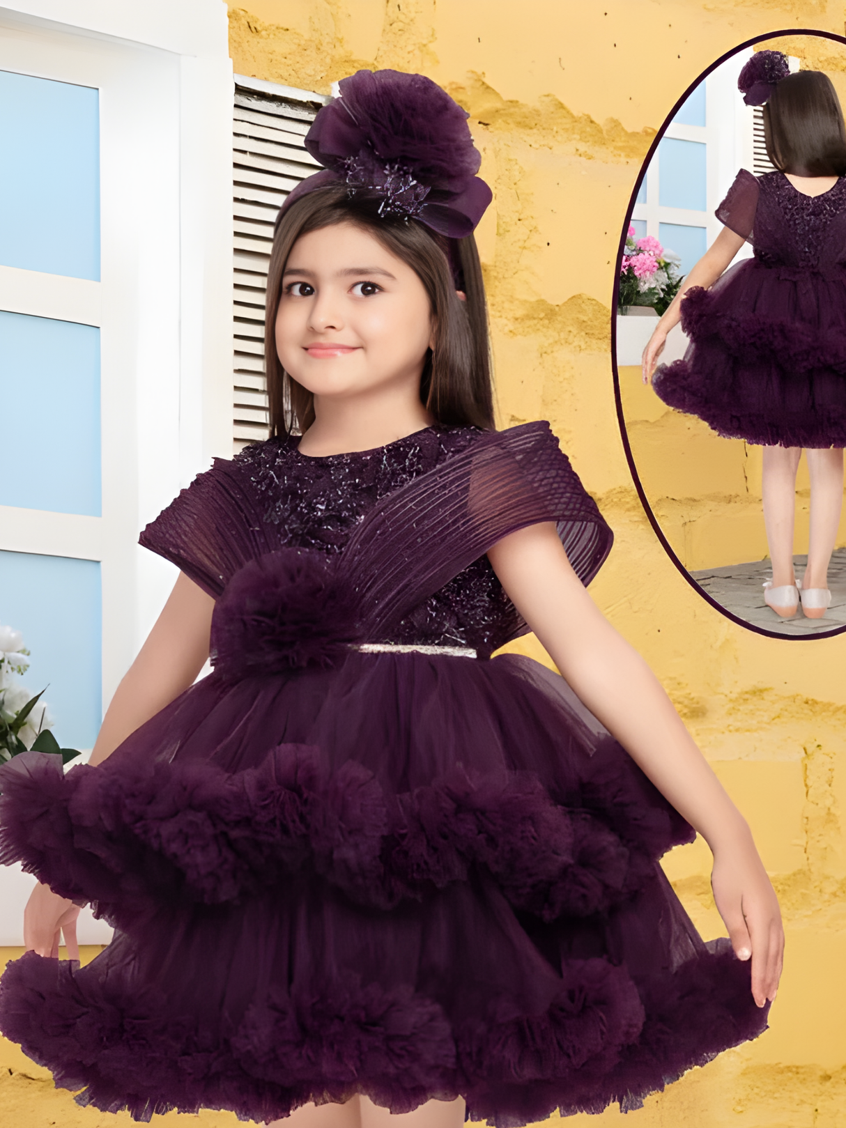 Girls Party Heavy Party Frock with work - Purple