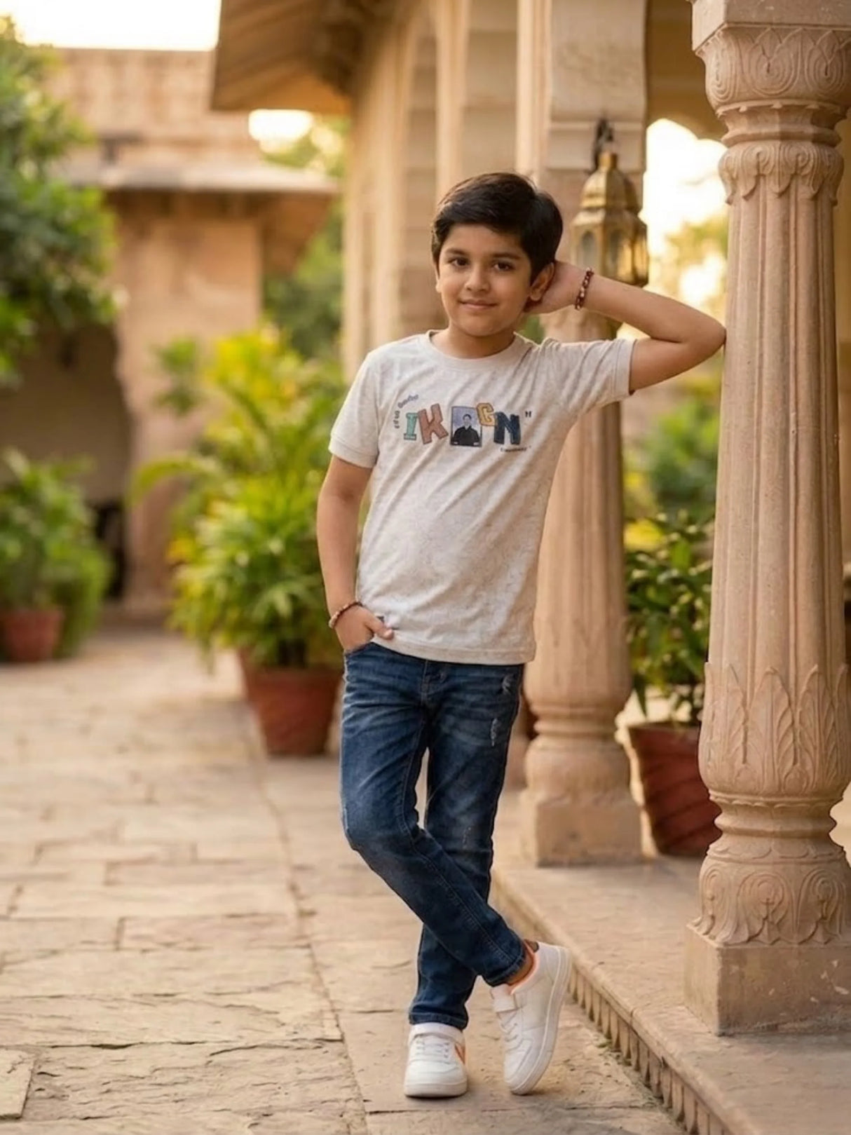 Boys Slate Grey Graphic Print Cotton T-Shirt