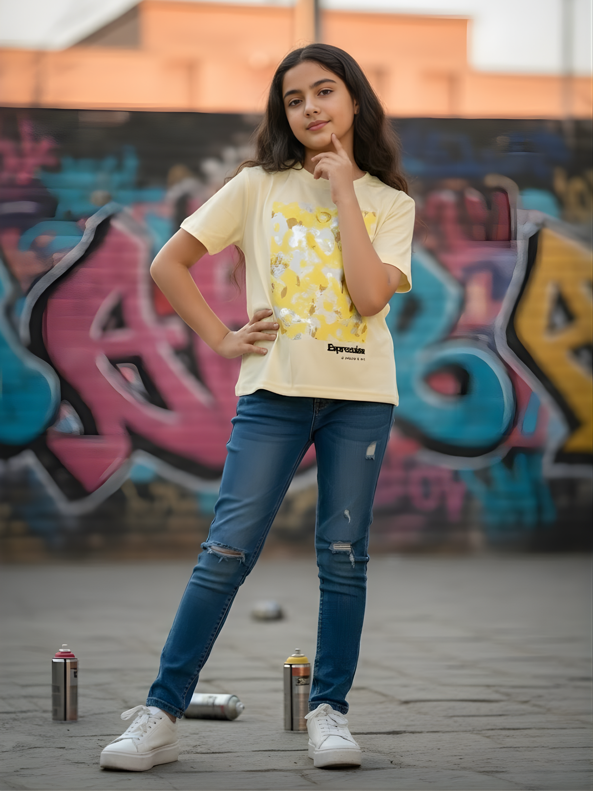 Girls' Abstract Floral Graphic Knit Top - Pastel Yellow..