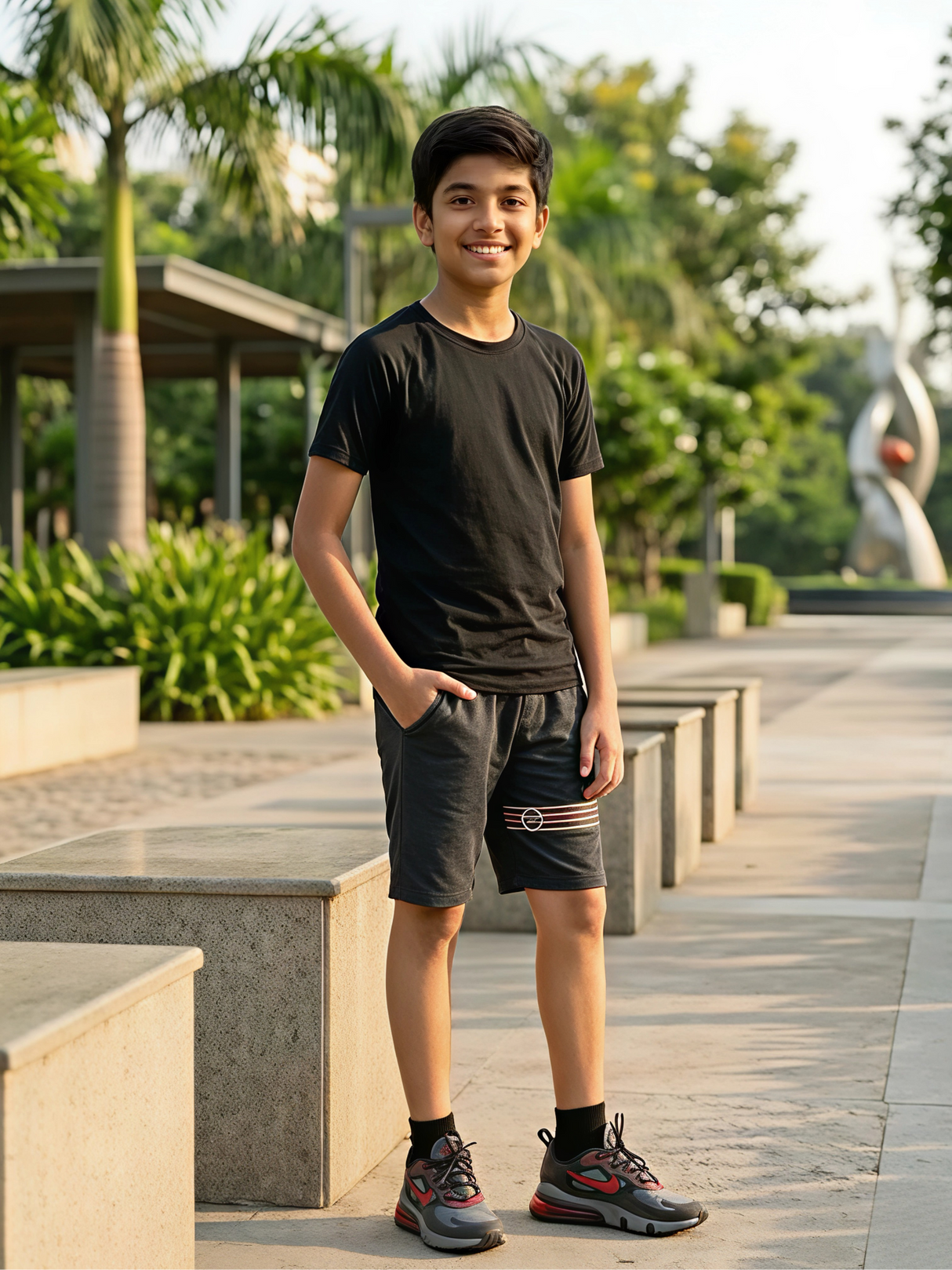 Boys' Athletic Striped Shorts - Dark Grey
