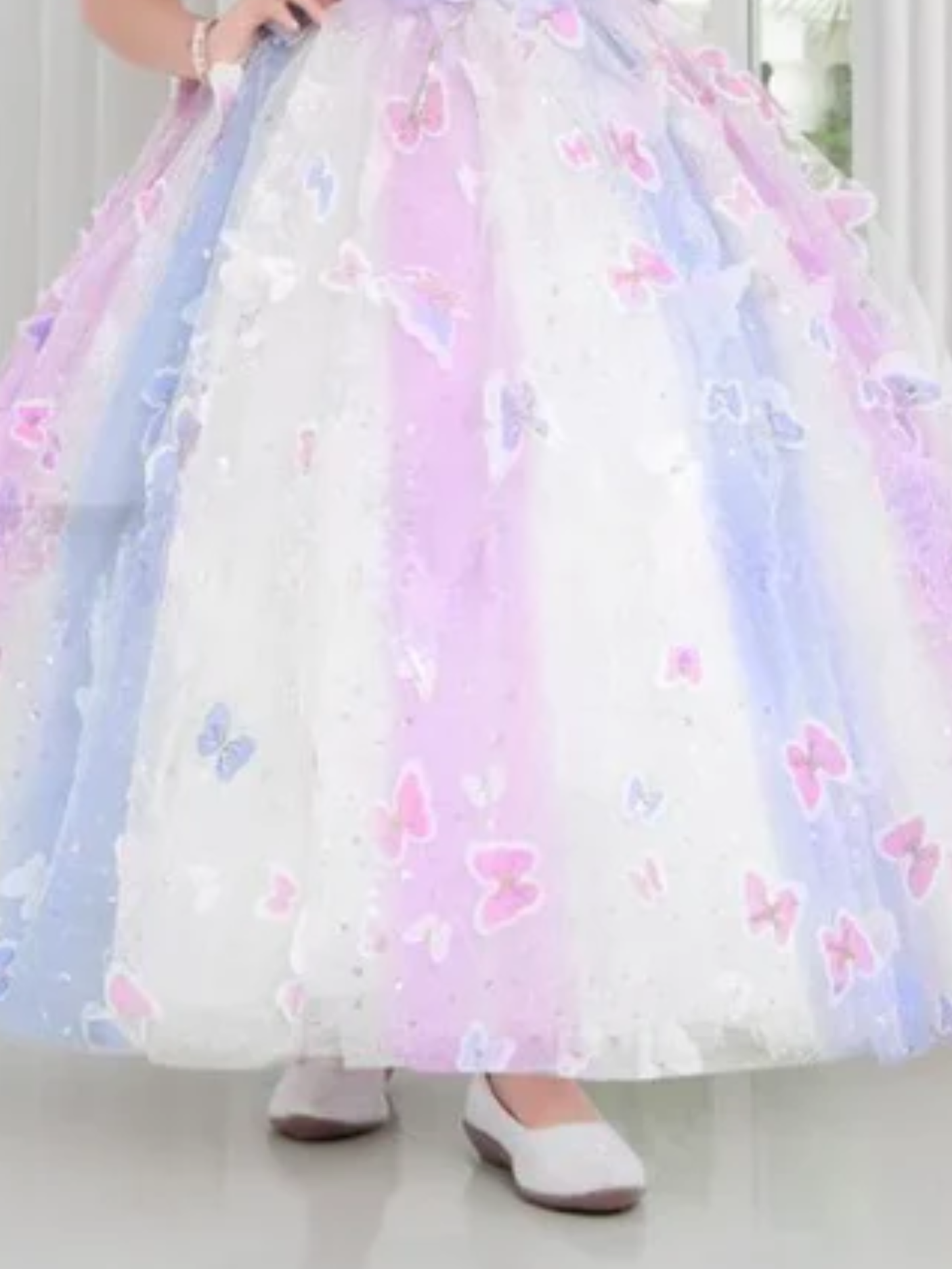 Girls Party Printed Heavy Western Gown - White