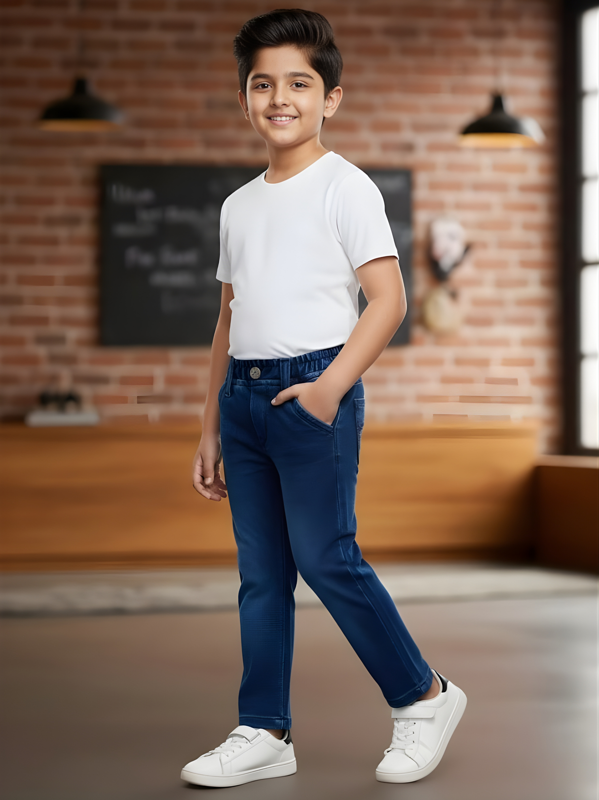 Boys' Classic Blue Denim Jeans with Elasticated Waistband