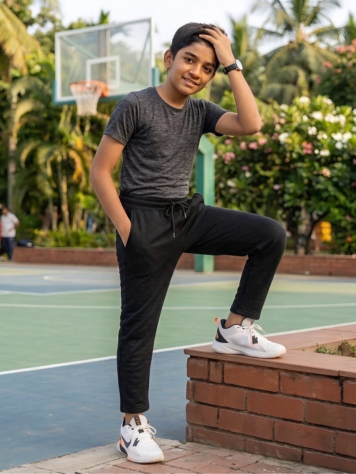 Boys Premium Black Cotton Knit Drawstring Pants