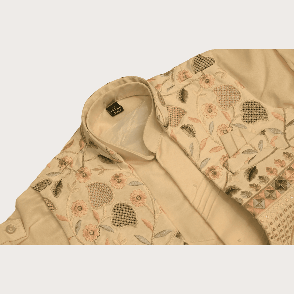 Boys Traditional Little Magic Printed Indo Western Kurta Set - Cream