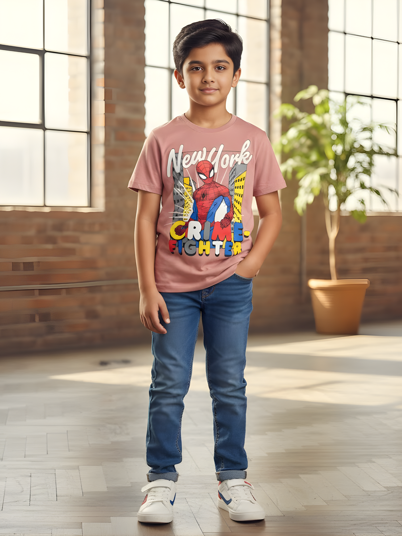 Boys' "Crime Fighter" Graphic Tee - Peach