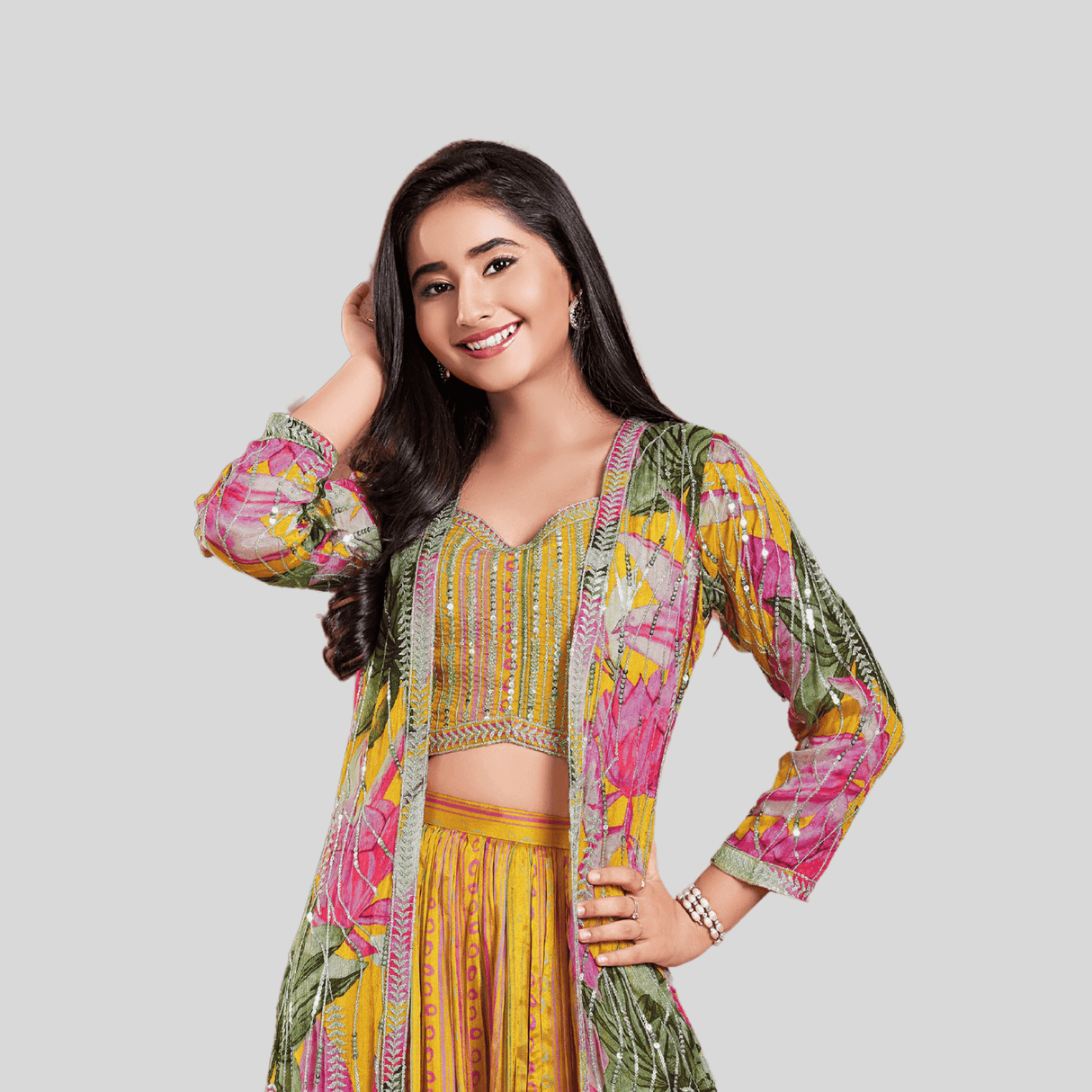 Girls Traditional Full Sleeves Long Choli - Yellow