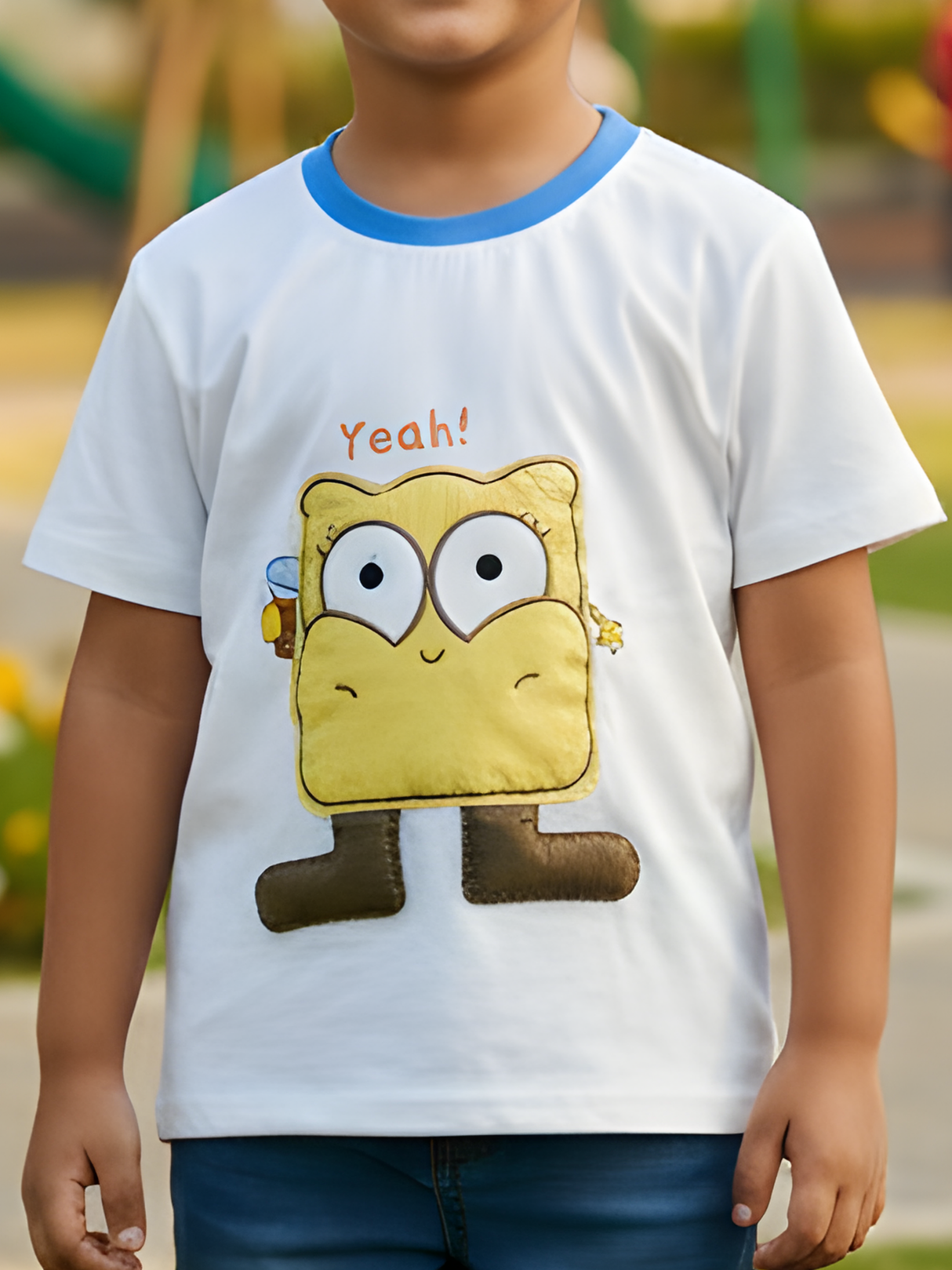 Boys' White "Yeah!" Graphic T-Shirt with 3D Character