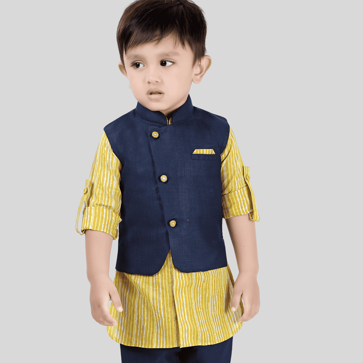 Boys Traditional Neuron Plain Chudidar Kurta Set - Yellow