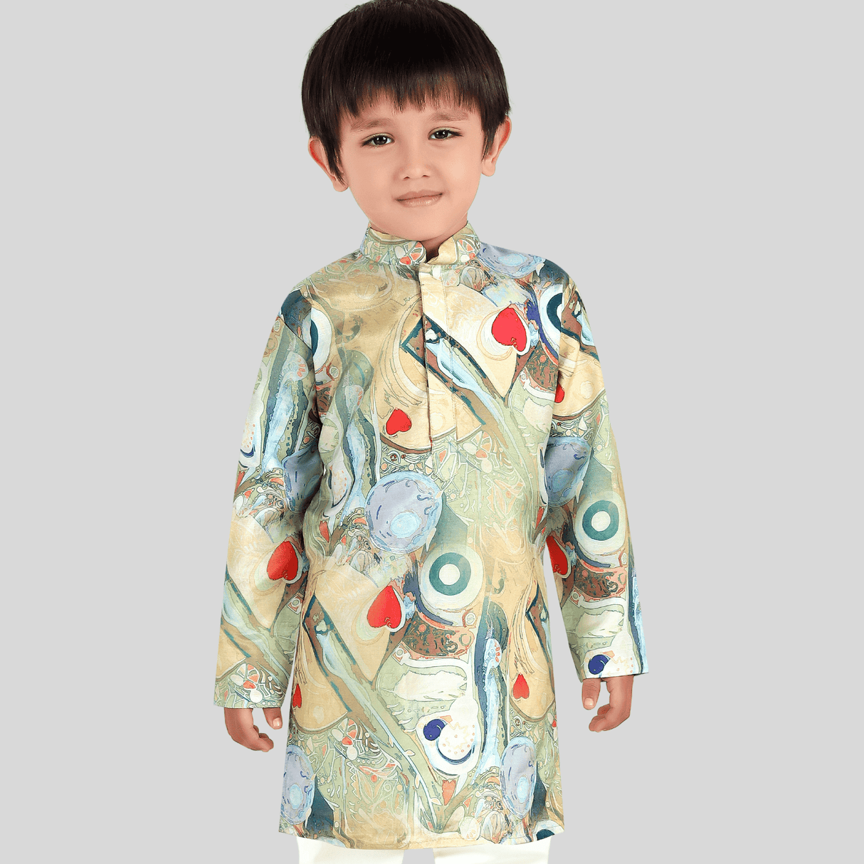 Boys Traditional Printed Chudidar Kurta Set - P.Green