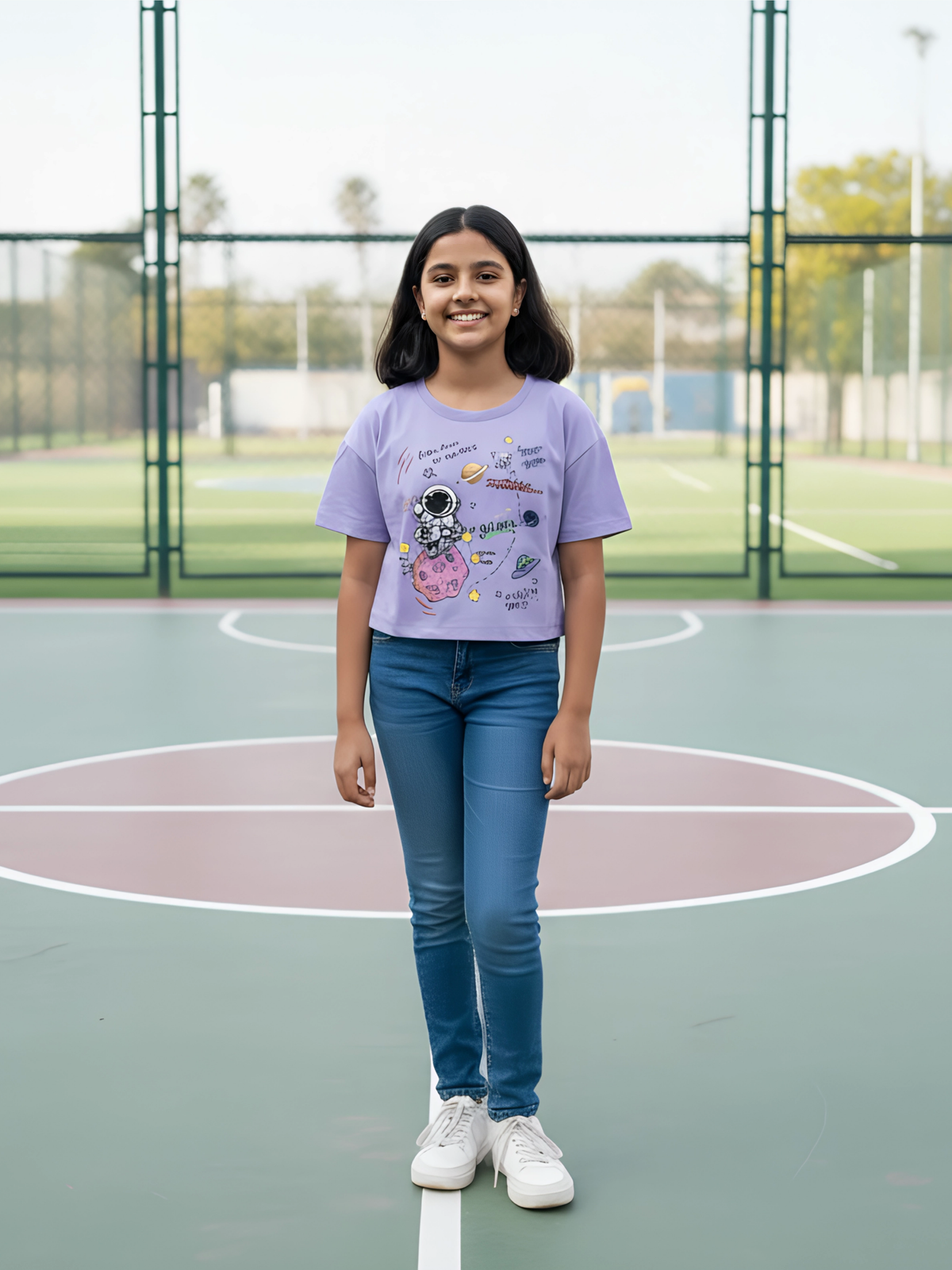 Girls' Astronaut Graphic Purple Crop Top