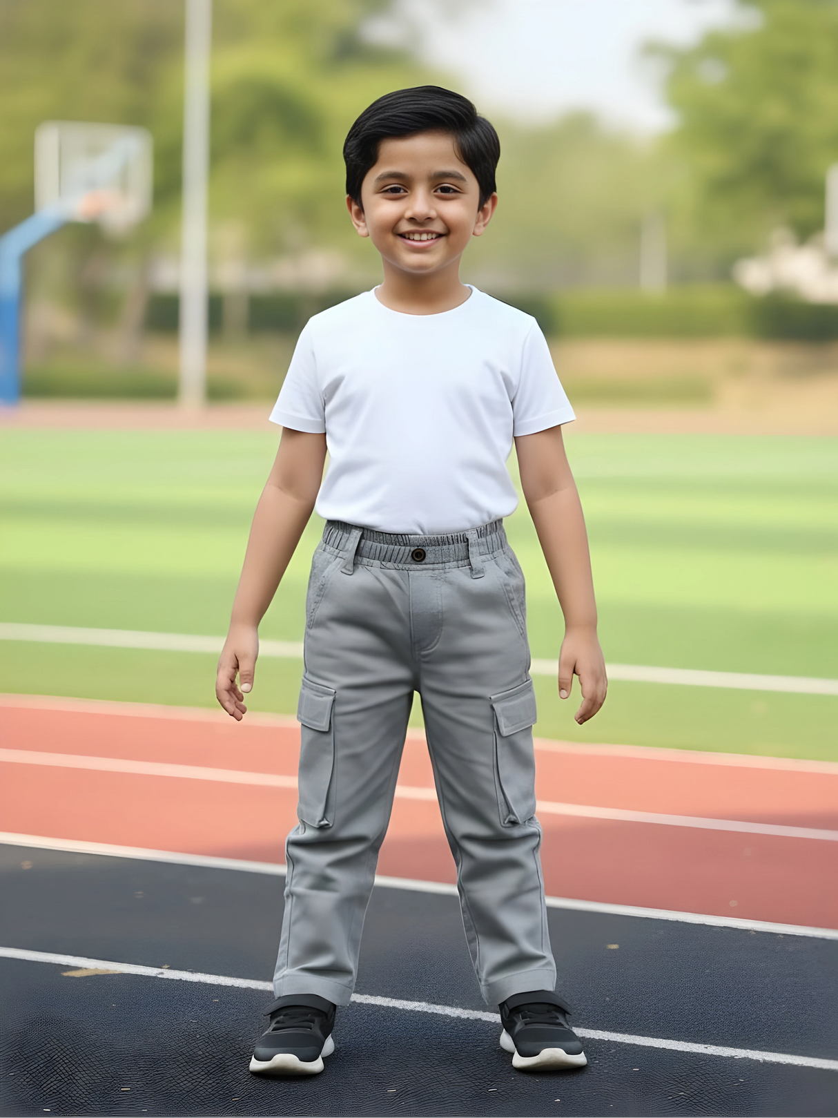 Boys Regular Fit Grey Cotton Cargo Pants