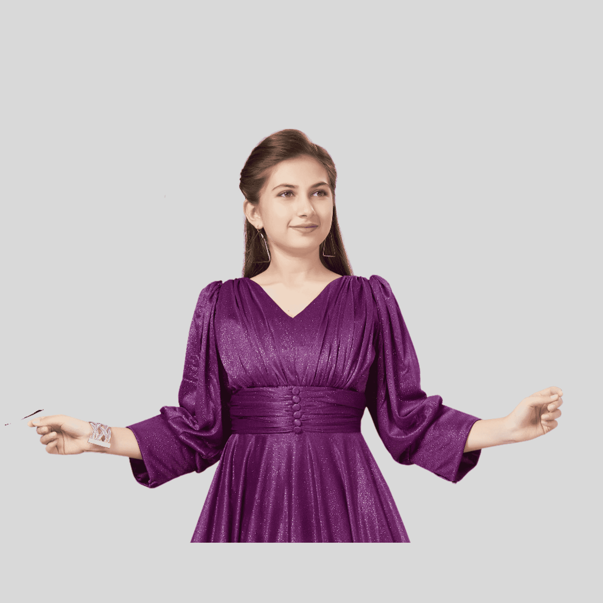 Girls Traditional Full Sleeves Full Length Gown - Pink