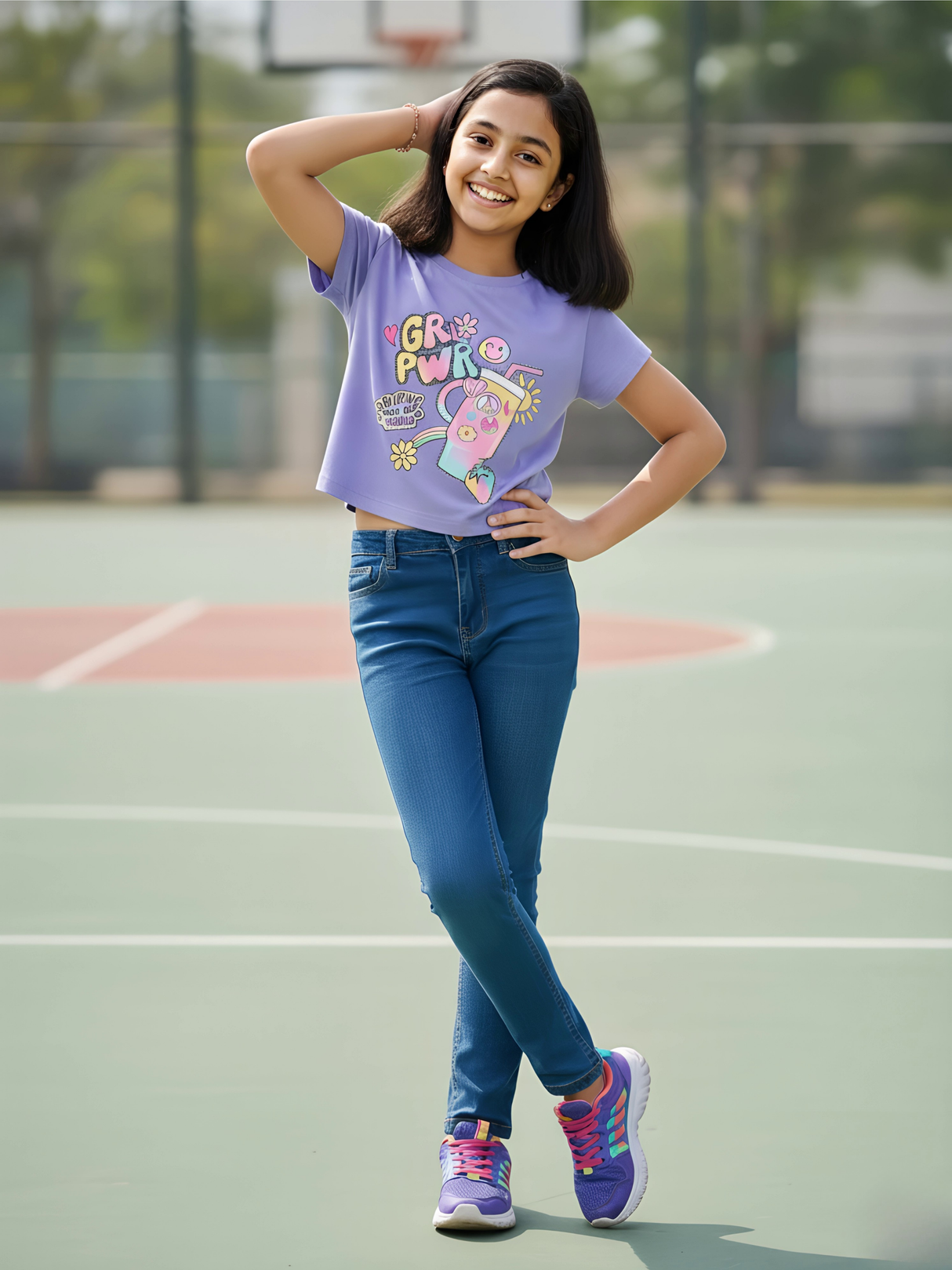 Girl Power Graphic Print Purple Crop Top