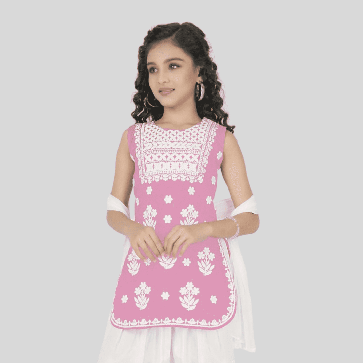 Girls Traditional 3/4th Sleeves Patiala Set - D.Pink