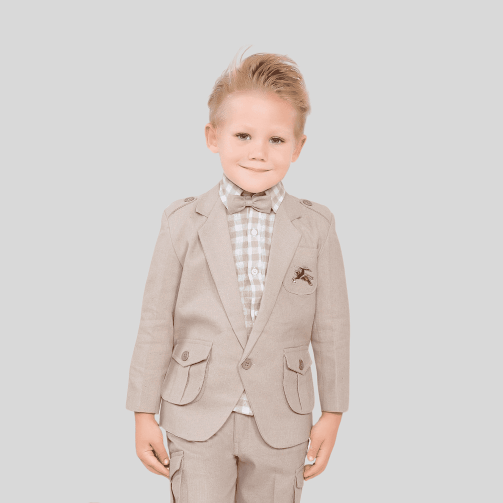 Boys Party 3 Piece Suit With Bow-Fawn