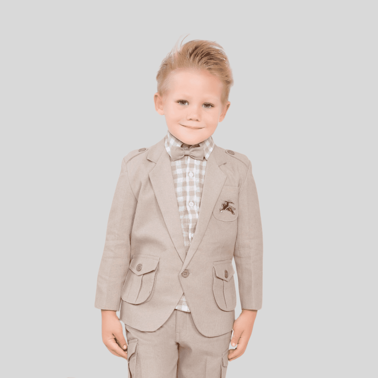 Boys Party 3 Piece Suit With Bow-Fawn