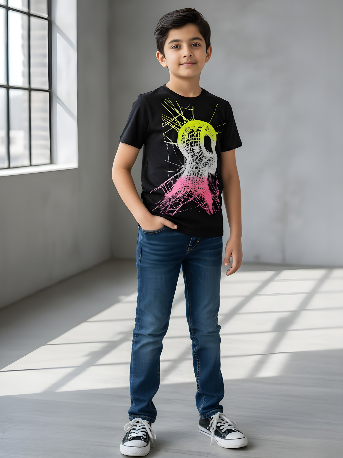 Boys' Abstract "Neon Pulse" Graphic Tee - Black