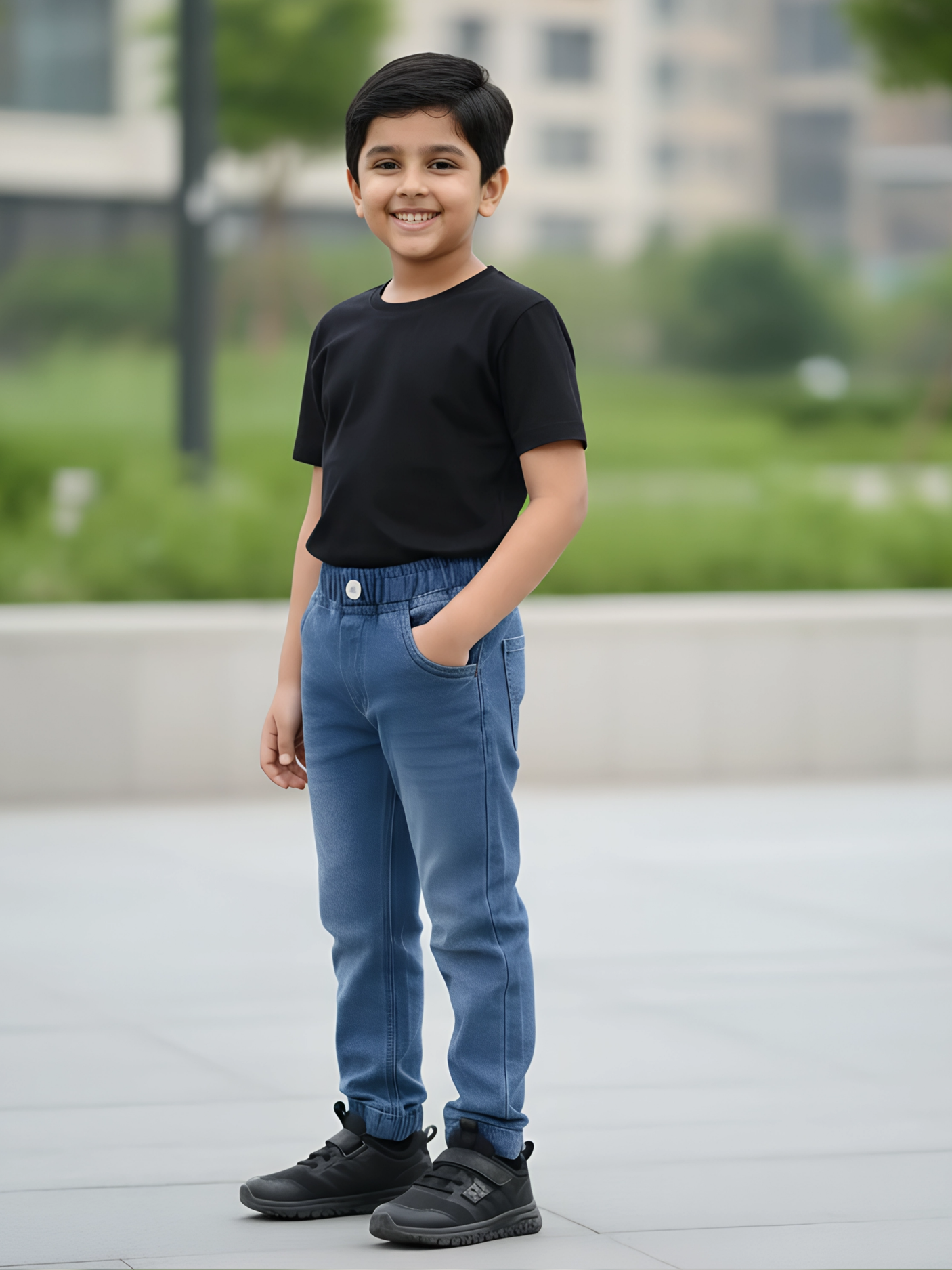 Boys Navy Blue Regular Fit Elasticated Waist Denim Jeans