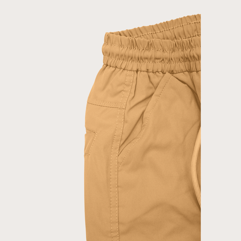 Boys Casual Plain Cotton Joggers With Rib - Brown